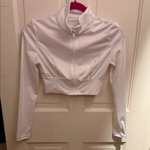 Cropped White Zip-Up Active Jacket